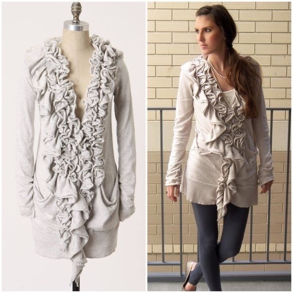 ANTHROPOLOGIE MOTH PLAZA RUFFLED CARDIGAN SWEATER - Picture 6 of 6